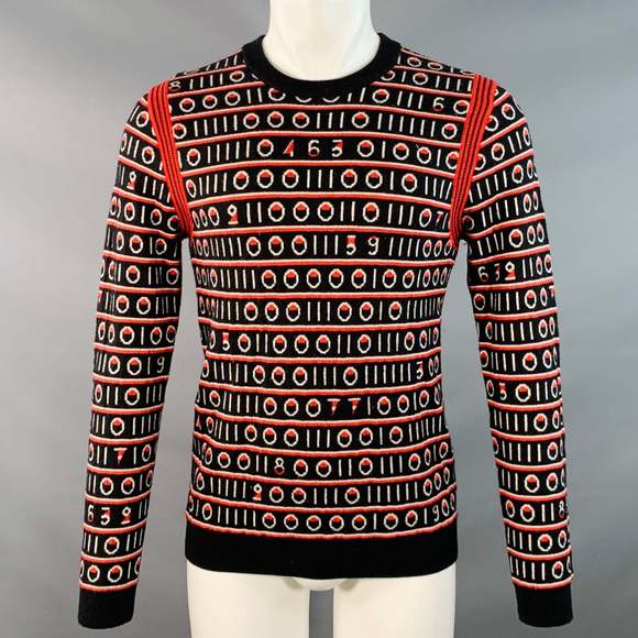 PAUL SMITH Black Red White Stripe Wool Cotton Blend Crew Neck Sweater - Picture 1 of 11